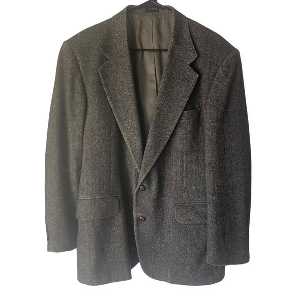 Robert Stock Men's Size 42 Grey Herrington Bone Camel Blend Grey 2 Button Blazer - Picture 1 of 11
